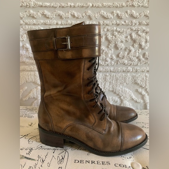 Cole Haan/Nike Air Boots: Brown Lace-Up Zipper Buckle 10